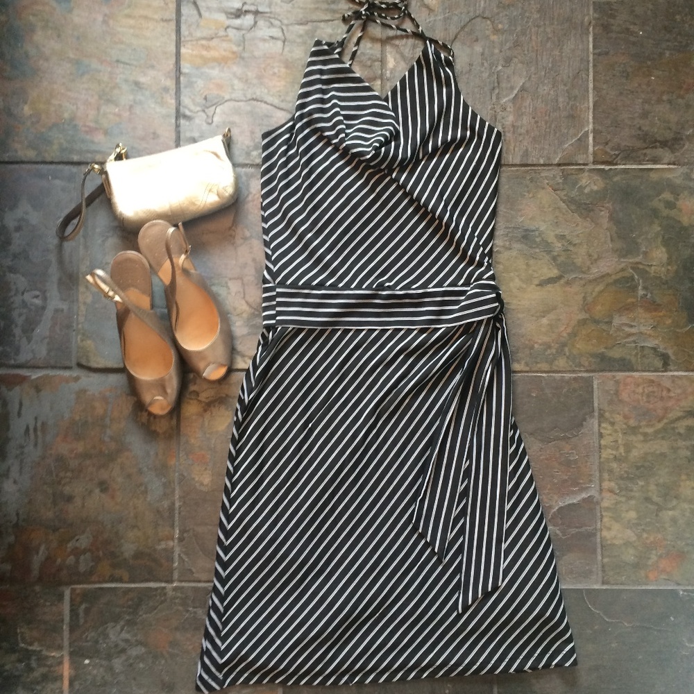 Arden B Black + White Halter Dress